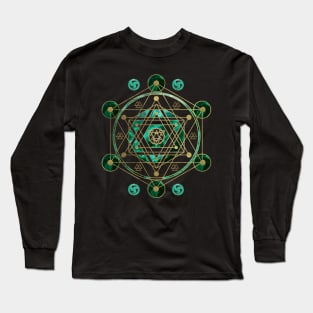 Sacred Geometry Ornament in gold and malachite Long Sleeve T-Shirt